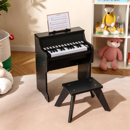 25 Lighted Keys Kids Piano Keyboard with Stool and Adjustable Speed-Black