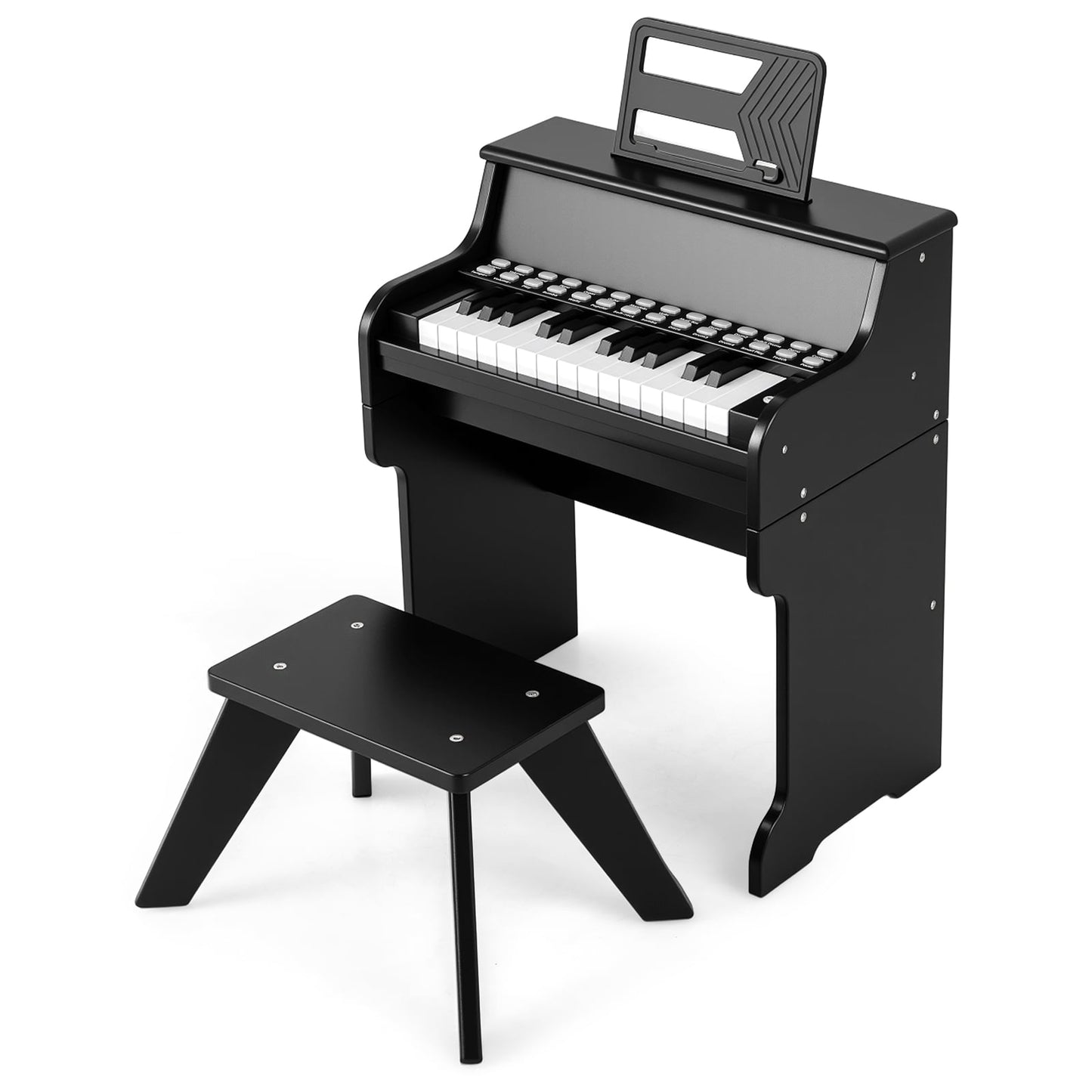 25 Lighted Keys Kids Piano Keyboard with Stool and Adjustable Speed-Black