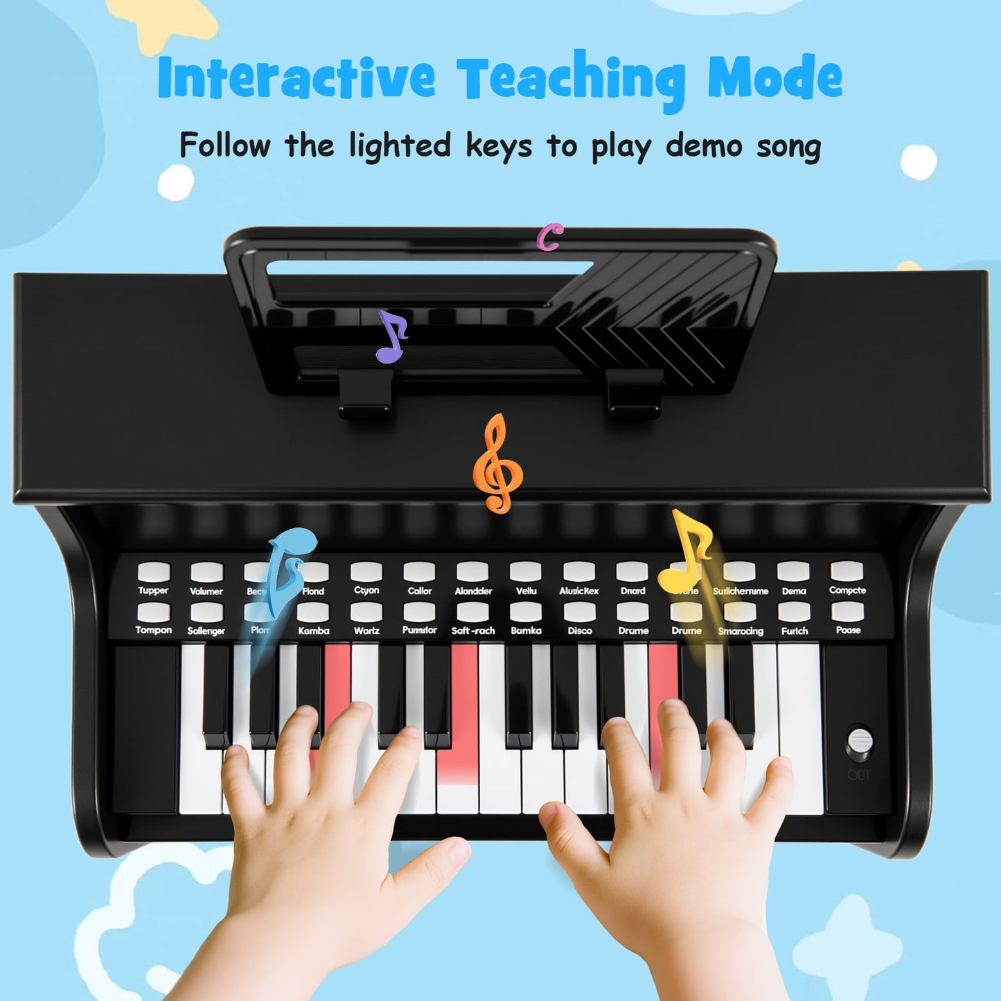 25 Lighted Keys Kids Piano Keyboard with Stool and Adjustable Speed-Black