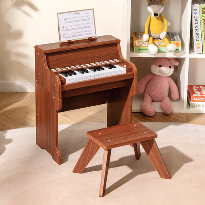25 Lighted Keys Kids Piano Keyboard with Stool and Adjustable Speed-Brown