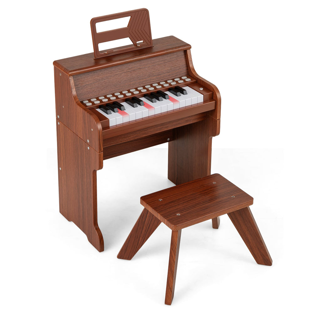 25 Lighted Keys Kids Piano Keyboard with Stool and Adjustable Speed-Brown