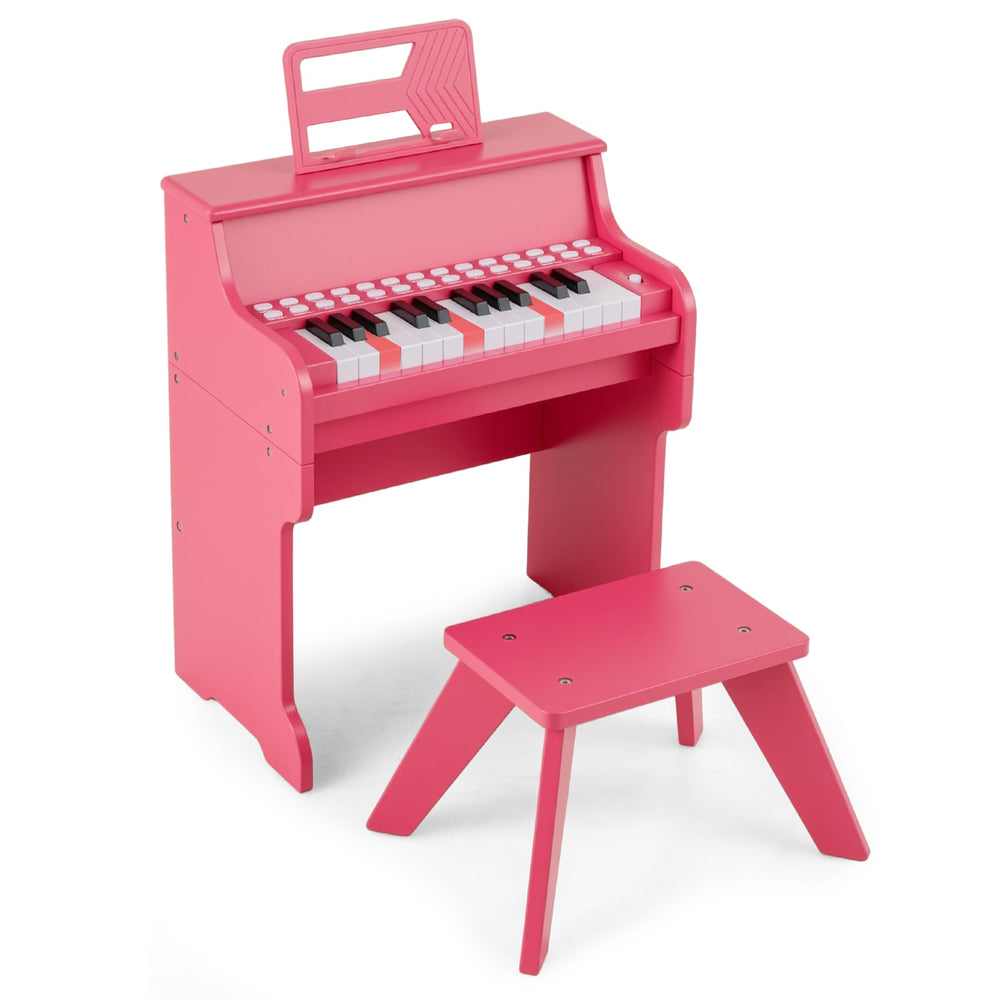 25 Lighted Keys Kids Piano Keyboard with Stool and Adjustable Speed-Pink