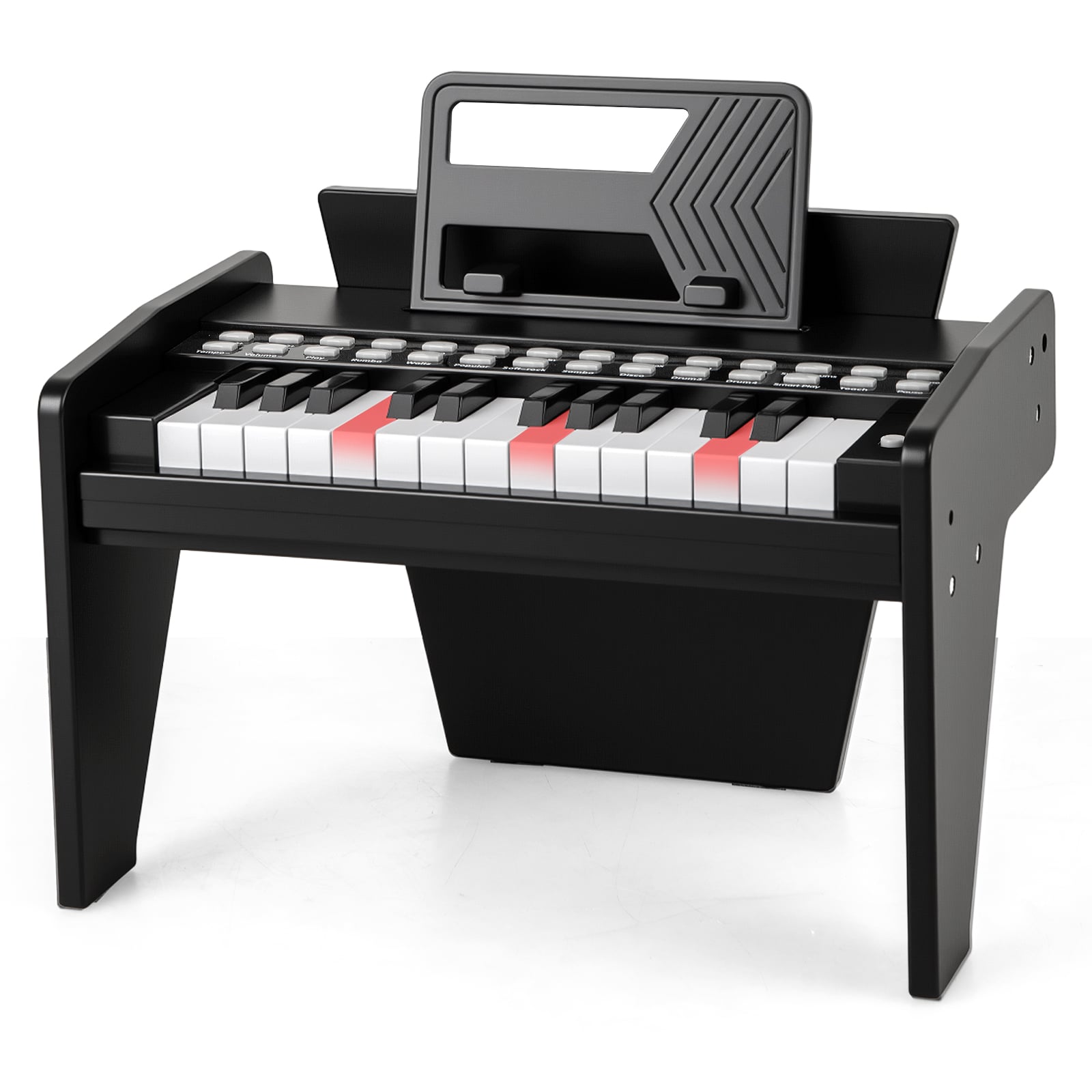 25 Lighted Keys Kids Piano Keyboard Mini Digital Piano Wooden Toy-Black