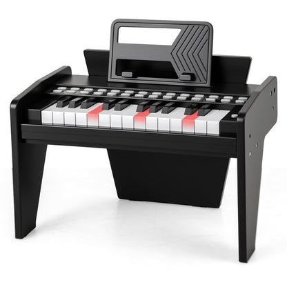 25 Lighted Keys Kids Piano Keyboard Mini Digital Piano Wooden Toy-Black