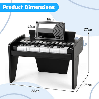 25 Lighted Keys Kids Piano Keyboard Mini Digital Piano Wooden Toy-Black