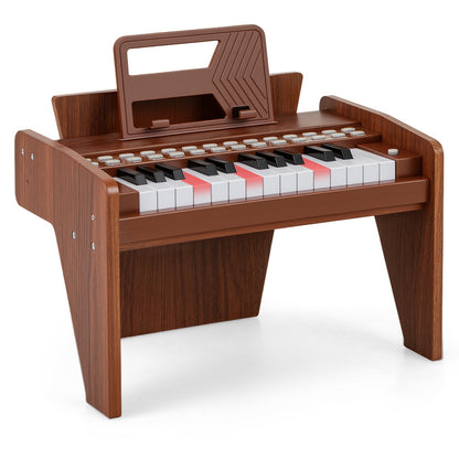 25 Lighted Keys Kids Piano Keyboard Mini Digital Piano Wooden Toy-Brown