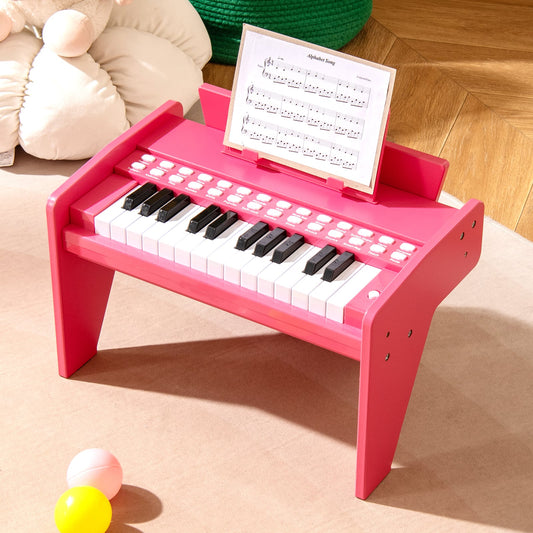 25 Lighted Keys Kids Piano Keyboard Mini Digital Piano Wooden Toy-Pink