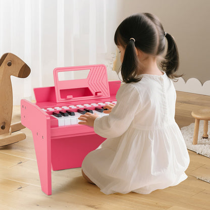 25 Lighted Keys Kids Piano Keyboard Mini Digital Piano Wooden Toy-Pink