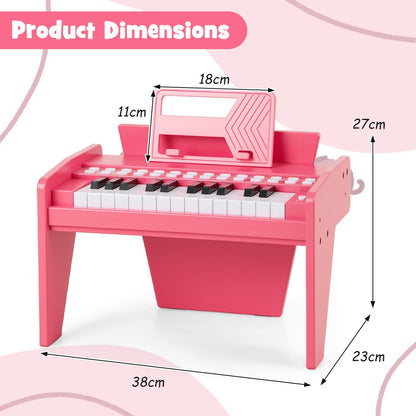 25 Lighted Keys Kids Piano Keyboard Mini Digital Piano Wooden Toy-Pink