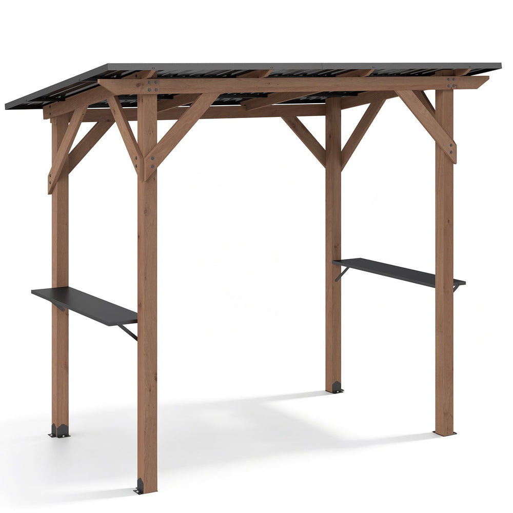 263 x 151 cm Grill Gazebo with 2 Side Serving Shelves-Brown