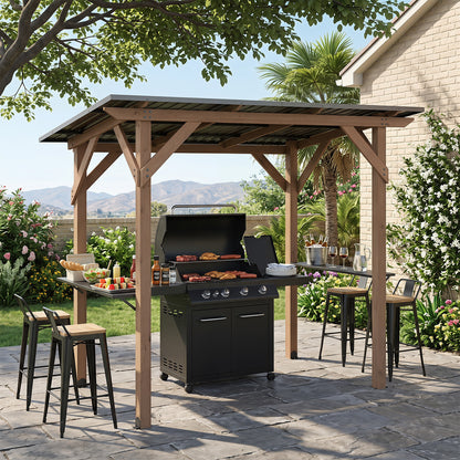 263 x 151 cm Grill Gazebo with 2 Side Serving Shelves-Brown