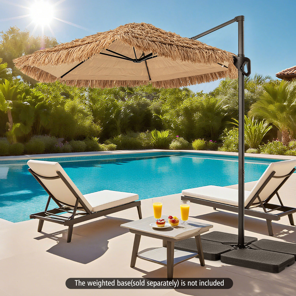 268 cm Cantilever Tiki Patio Umbrella with Vented Top-Natural
