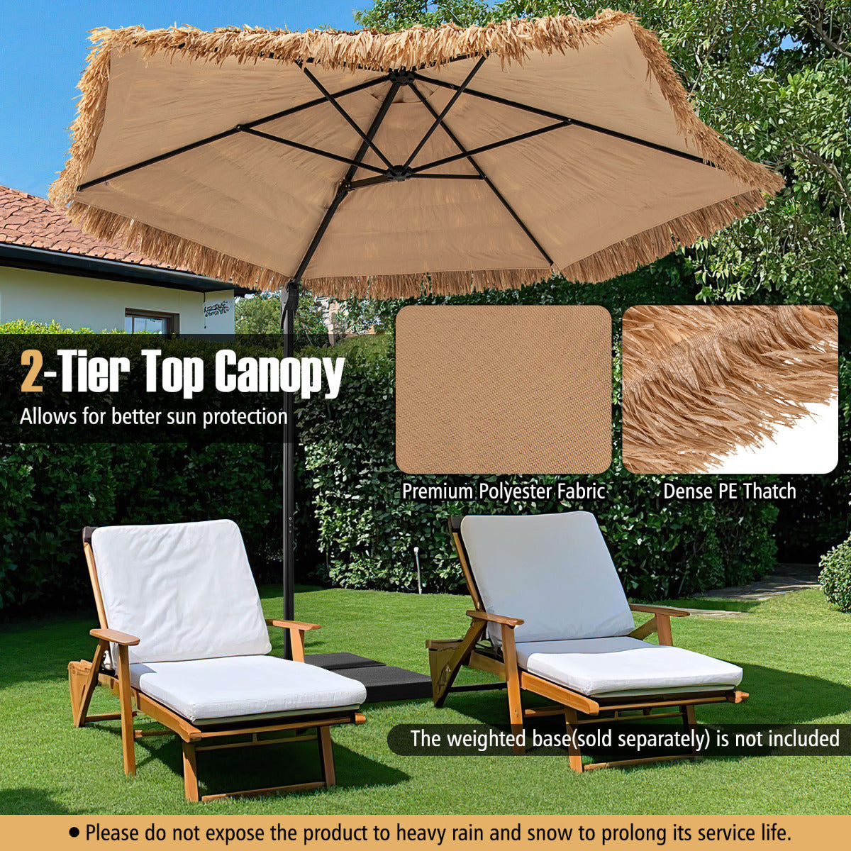 268 cm Cantilever Tiki Patio Umbrella with Vented Top-Natural
