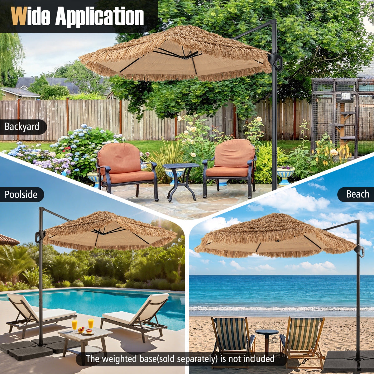 268 cm Cantilever Tiki Patio Umbrella with Vented Top-Natural