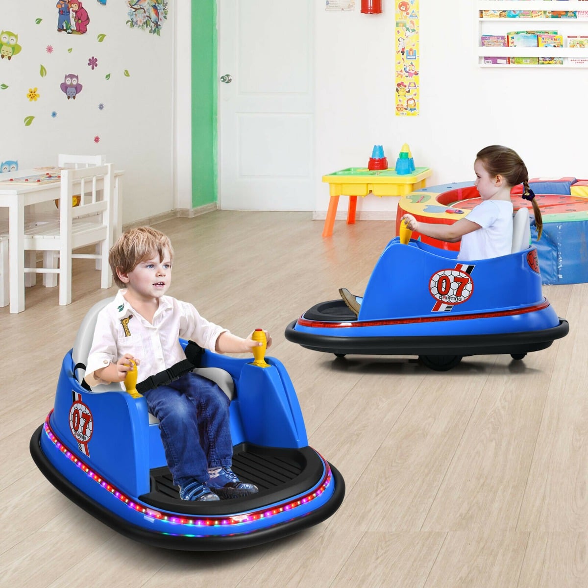 Kids Ride-On Bumper Car with Colorful Flashing Lights and Music-Blue