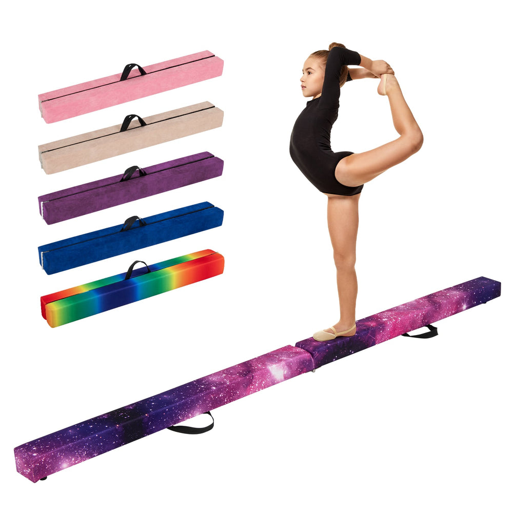 270CM Folding Balance Beam with Solid Wood Base and Anti-slip Bottom-Pink & Purple