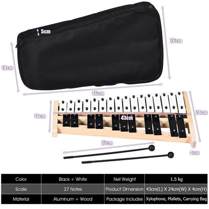 27 Notes Full Size Glockenspiel Xylophone with Carrying Bag