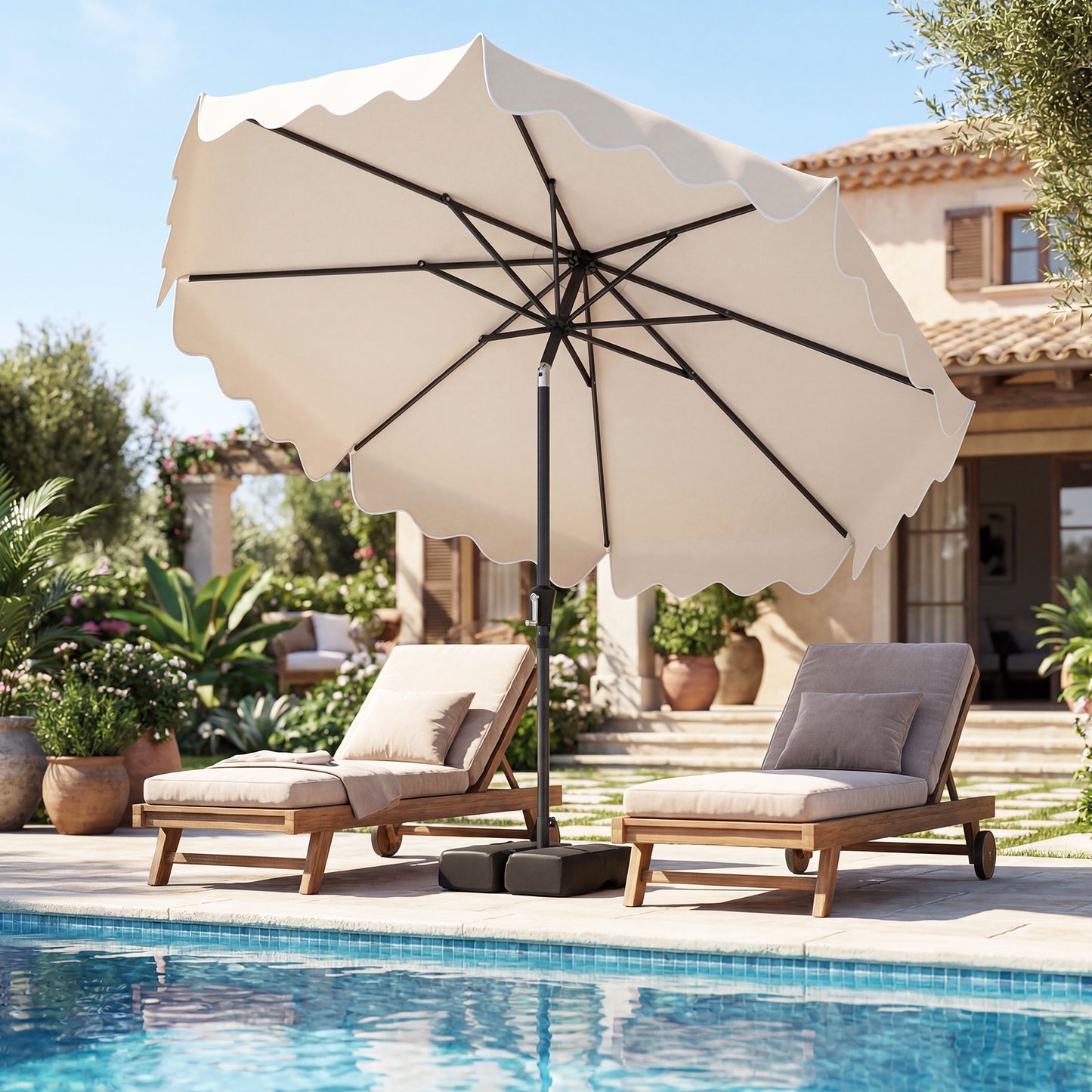 280 cm Patio Umbrella with Weighted Base for Garden Deck Backyard-Beige