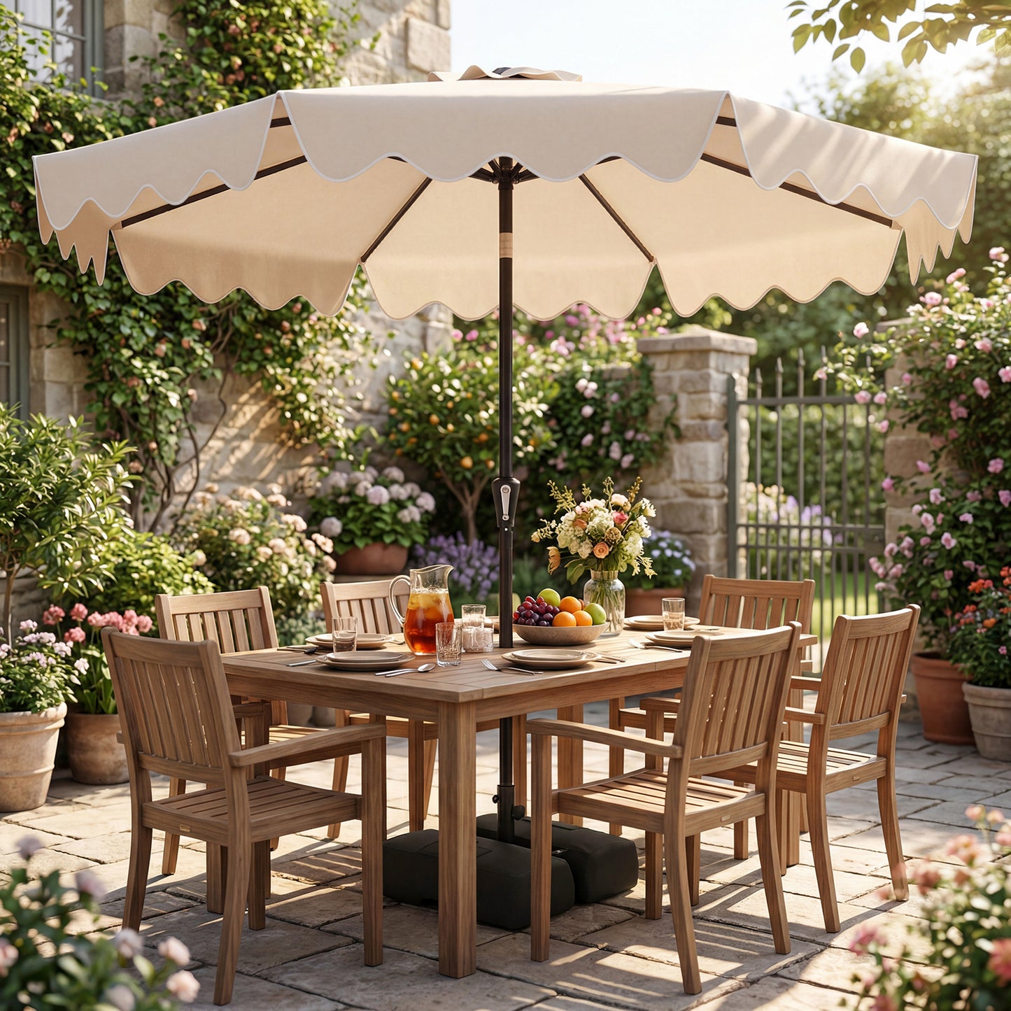 280 cm Patio Umbrella with Weighted Base for Garden Deck Backyard-Beige