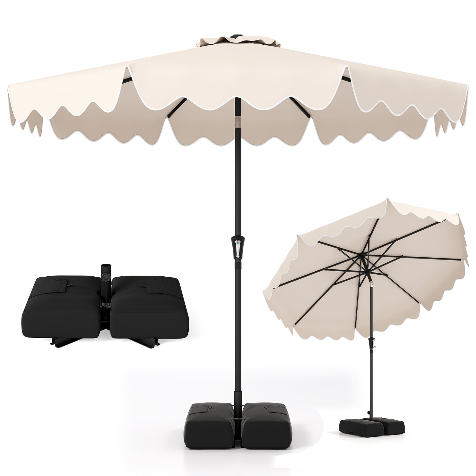 280 cm Patio Umbrella with Weighted Base for Garden Deck Backyard-Beige
