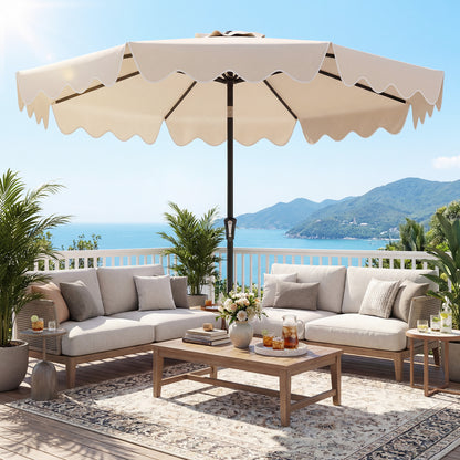 280 cm Patio Umbrella with Weighted Base for Garden Deck Backyard-Beige
