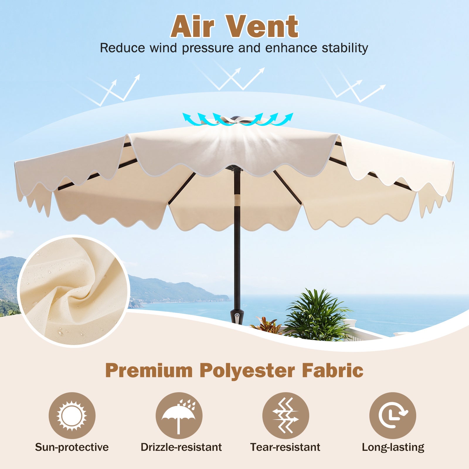 280 cm Patio Umbrella with Weighted Base for Garden Deck Backyard-Beige