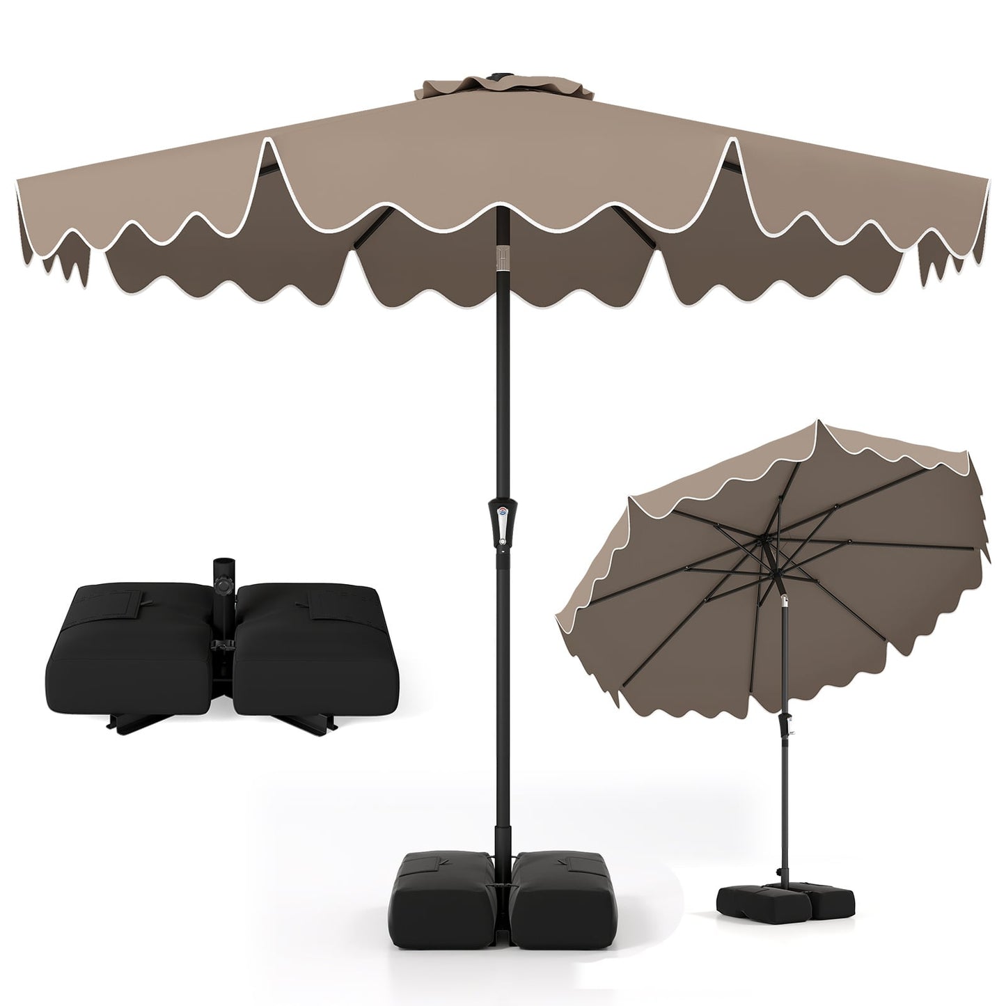280 cm Patio Umbrella with Weighted Base for Garden Deck Backyard-Brown