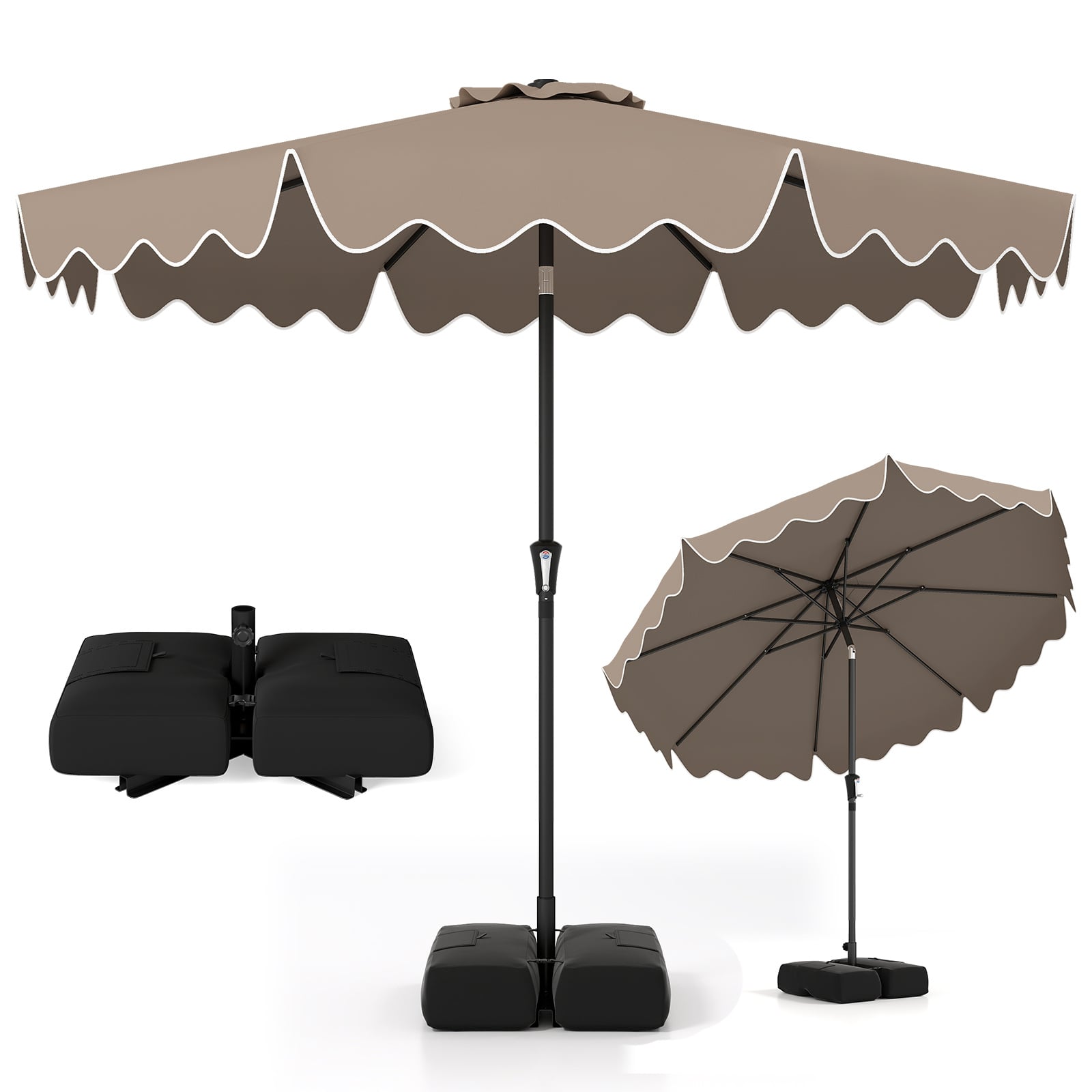 280 cm Patio Umbrella with Weighted Base for Garden Deck Backyard-Brown