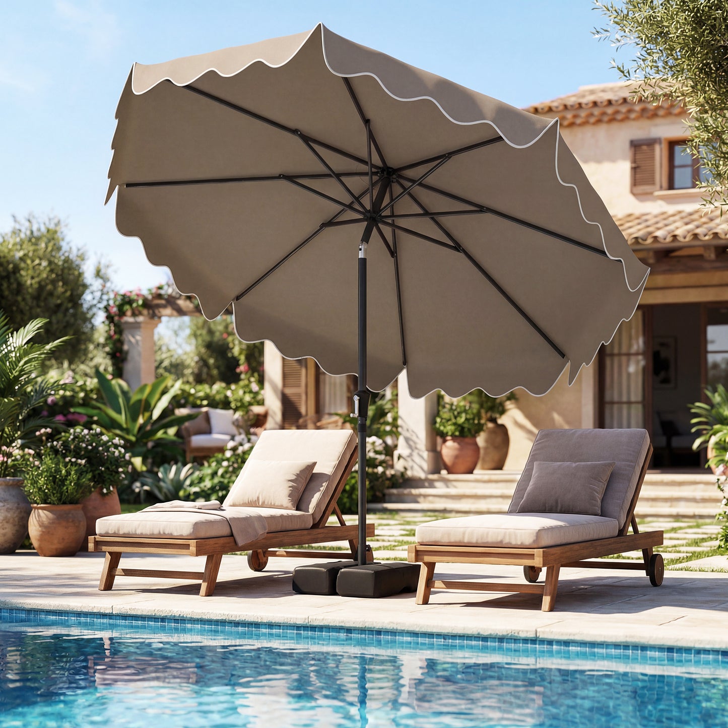 280 cm Patio Umbrella with Weighted Base for Garden Deck Backyard-Brown