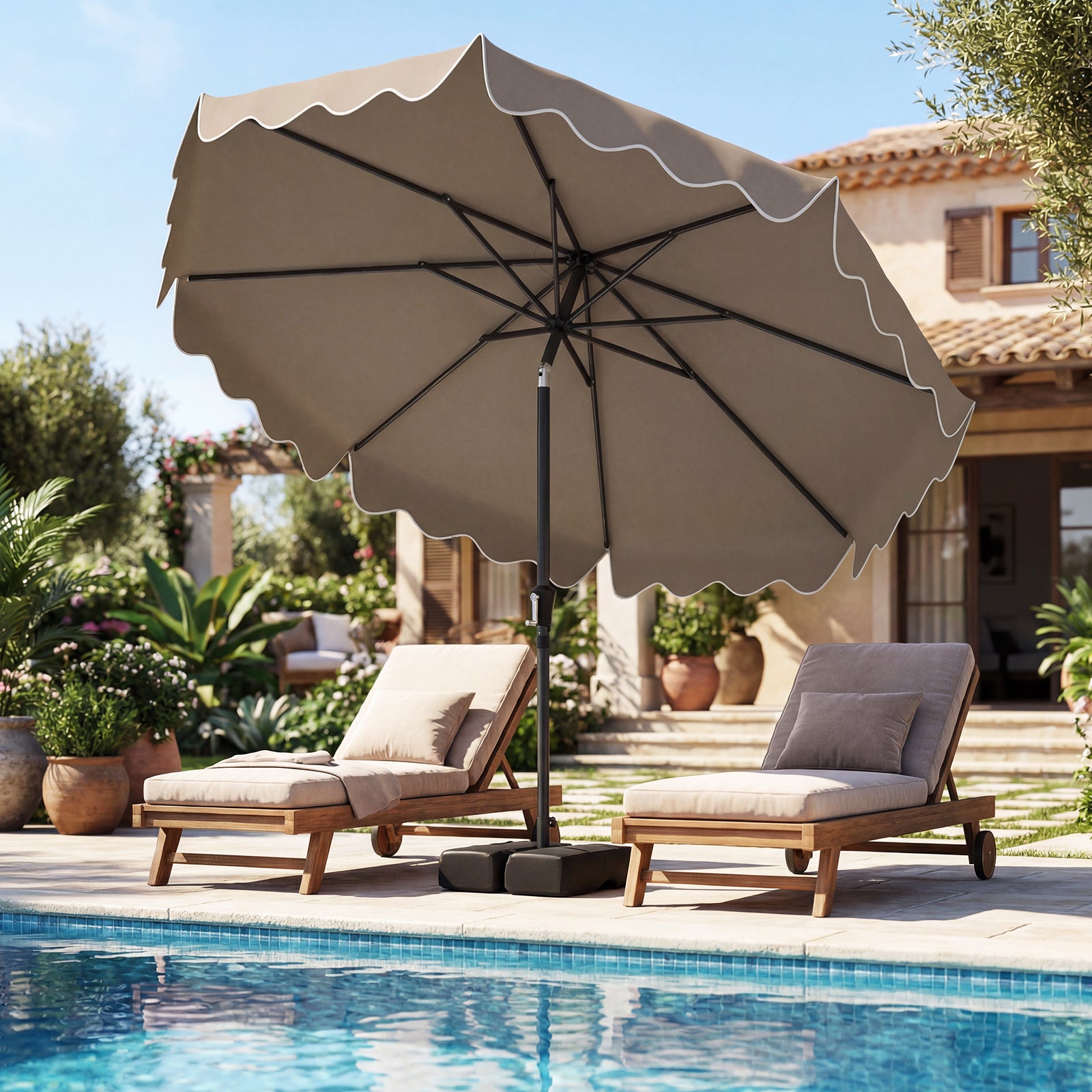 280 cm Patio Umbrella with Weighted Base for Garden Deck Backyard-Brown