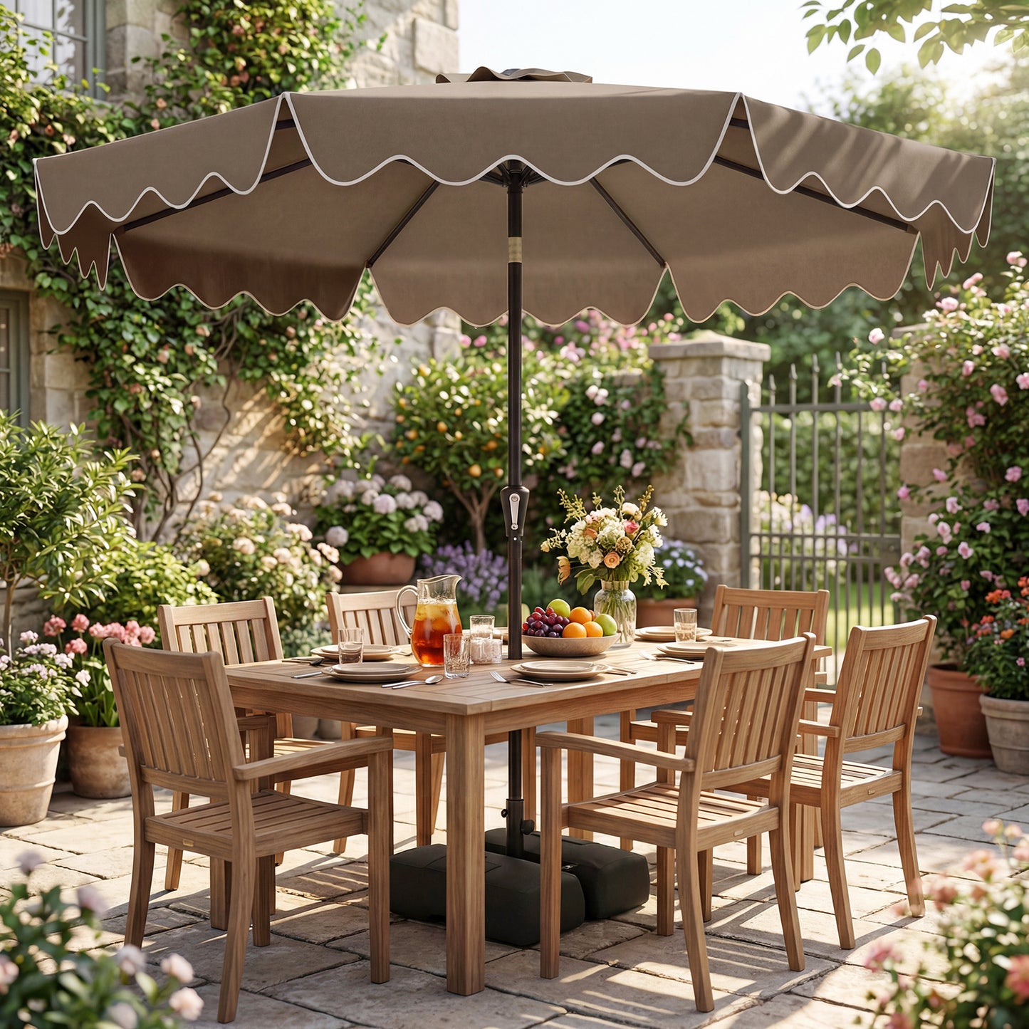 280 cm Patio Umbrella with Weighted Base for Garden Deck Backyard-Brown