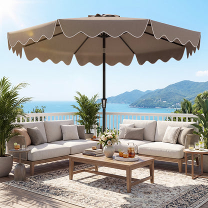 280 cm Patio Umbrella with Weighted Base for Garden Deck Backyard-Brown