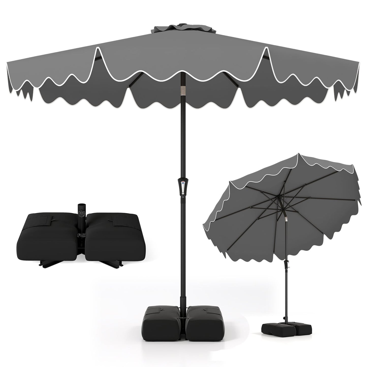 280 cm Patio Umbrella with Weighted Base for Garden Deck Backyard-Grey