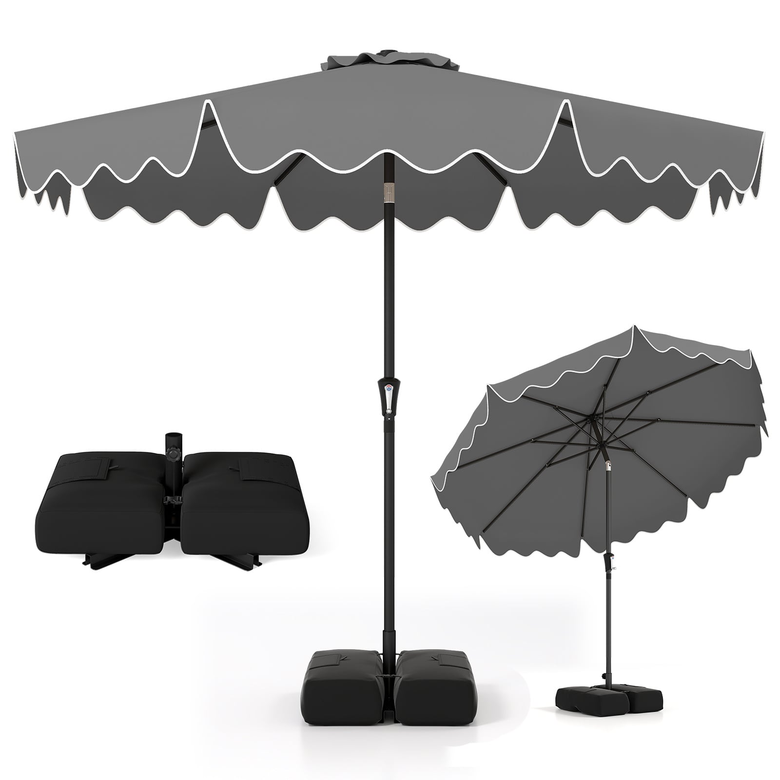 280 cm Patio Umbrella with Weighted Base for Garden Deck Backyard-Grey