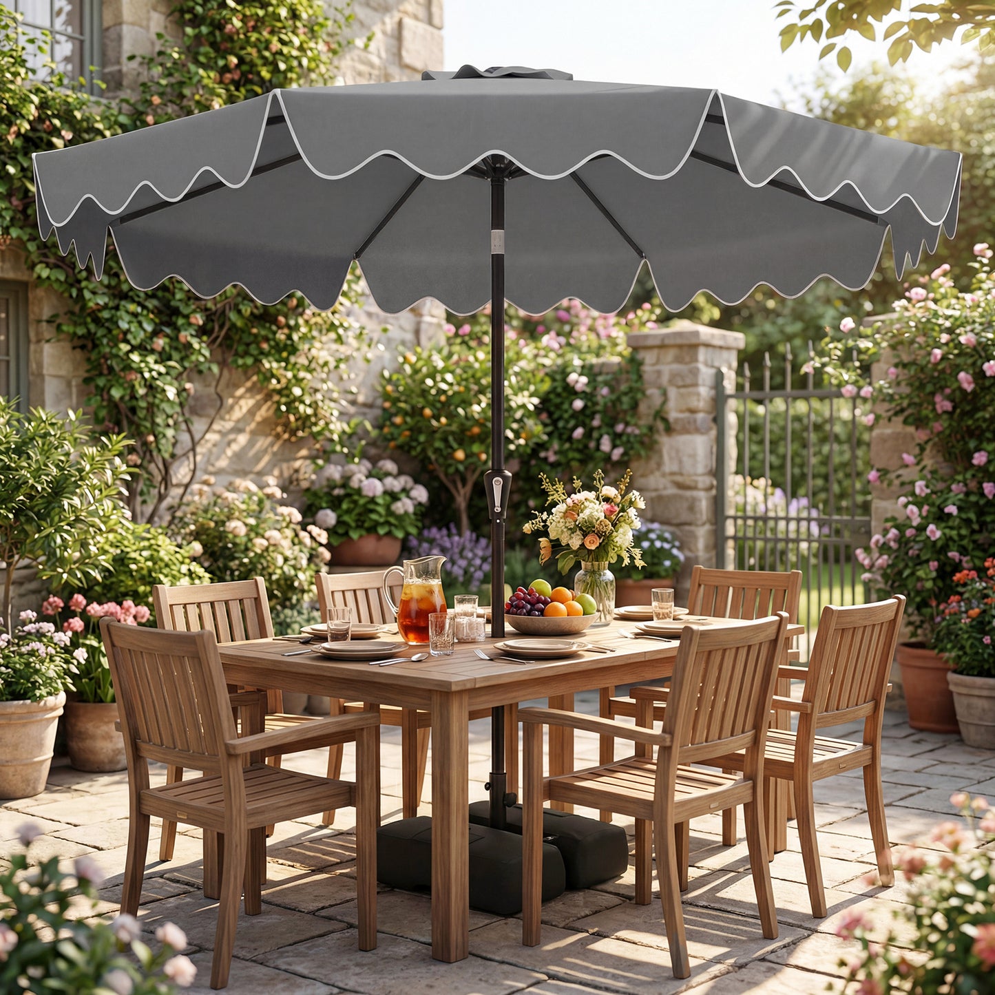 280 cm Patio Umbrella with Weighted Base for Garden Deck Backyard-Grey