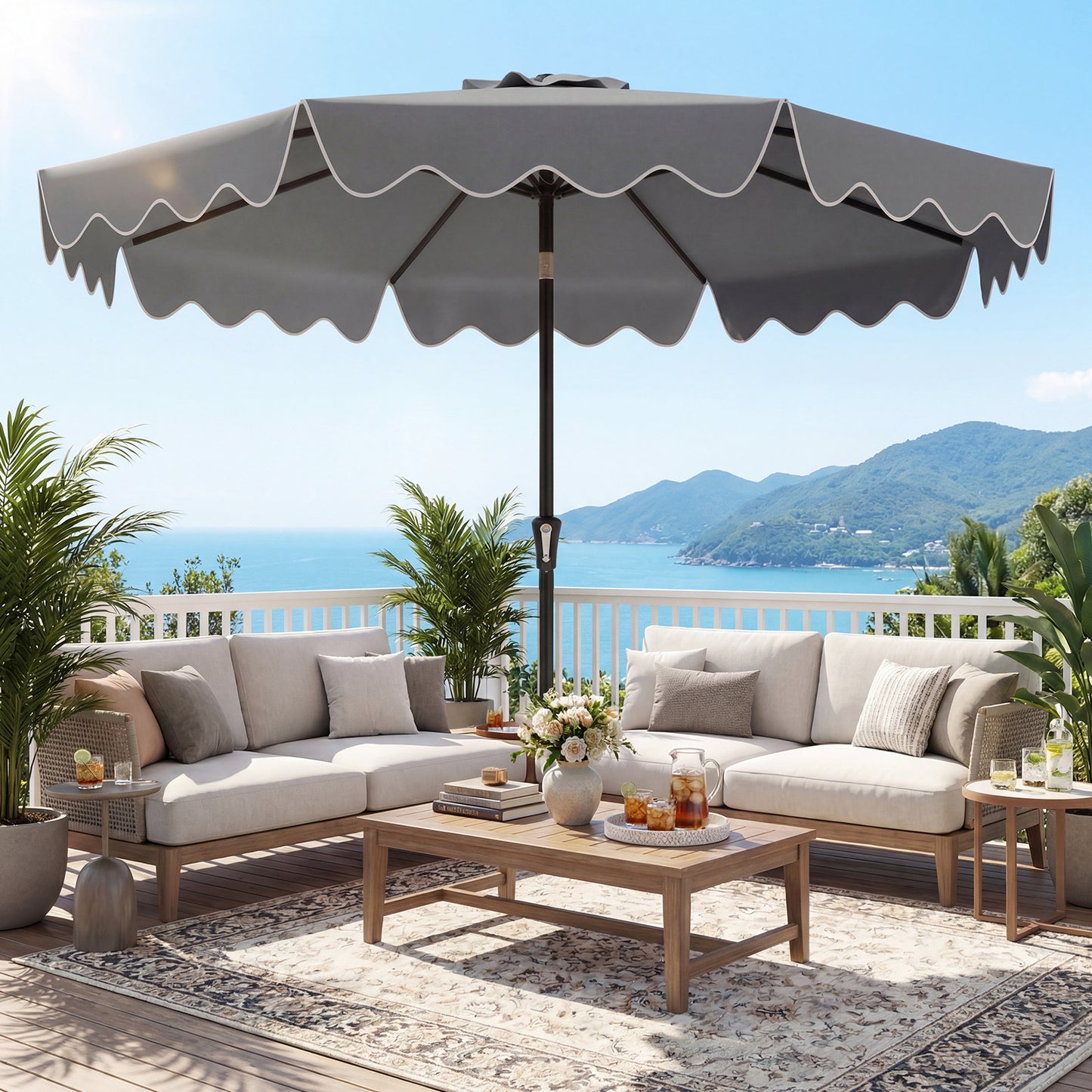 280 cm Patio Umbrella with Weighted Base for Garden Deck Backyard-Grey