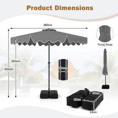 280 cm Patio Umbrella with Weighted Base for Garden Deck Backyard-Grey
