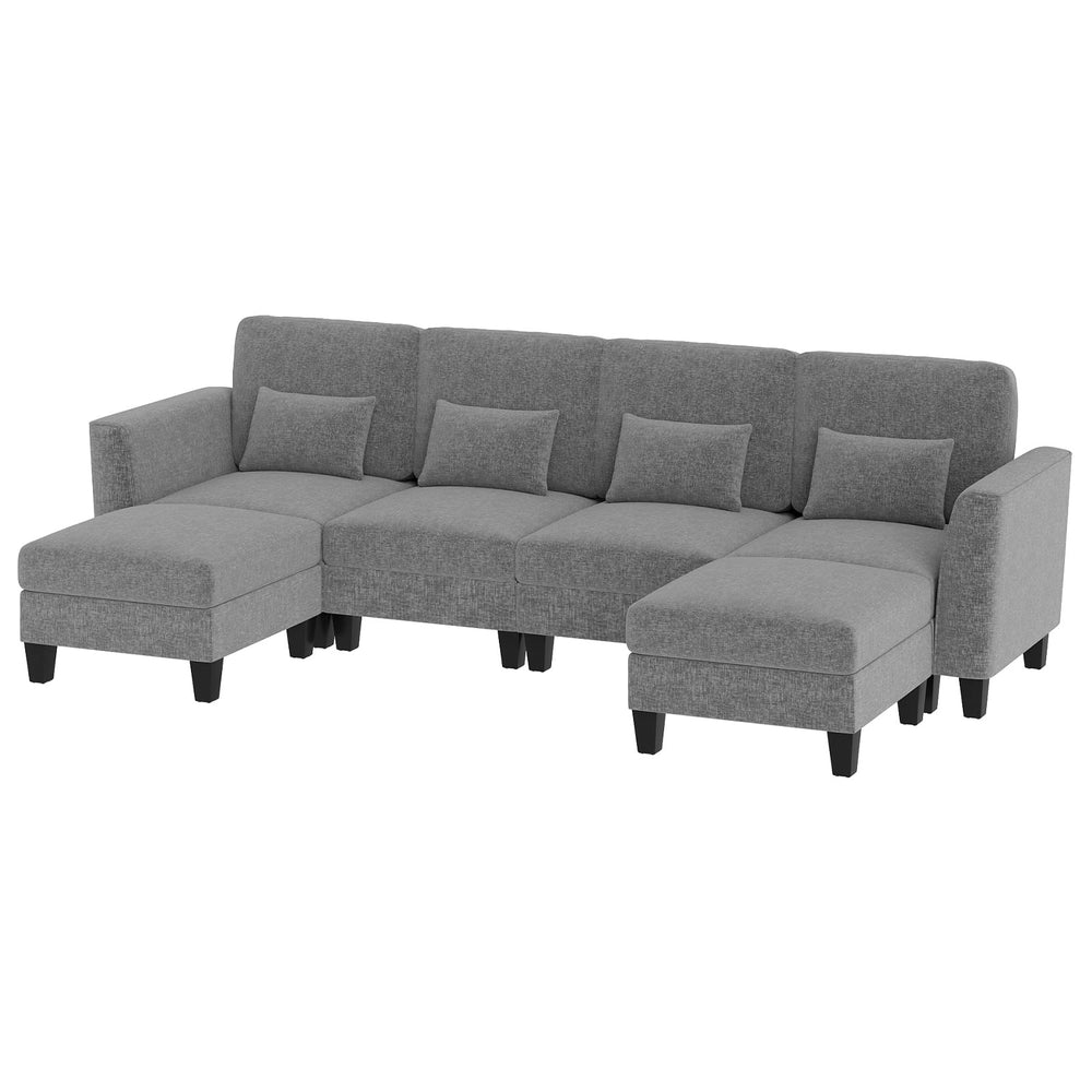 280 cm U-Shaped Sectional Sofa with 2 Ottomans & USB Charging Ports-Grey