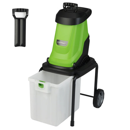 2800 W Electric Wood Chipper with 50 L Collection Bin and Wheels-Green