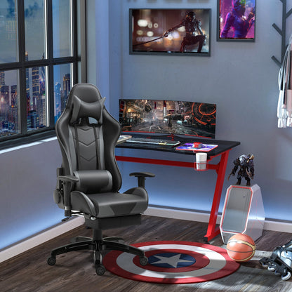 HOMCOM Gaming Chair Swivel Home Office Racing Gamer Desk Chair w/ Footrest, Black Grey