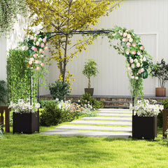 288 cm Garden Arch Trellis with 2 Planter Boxes for Wedding-Black