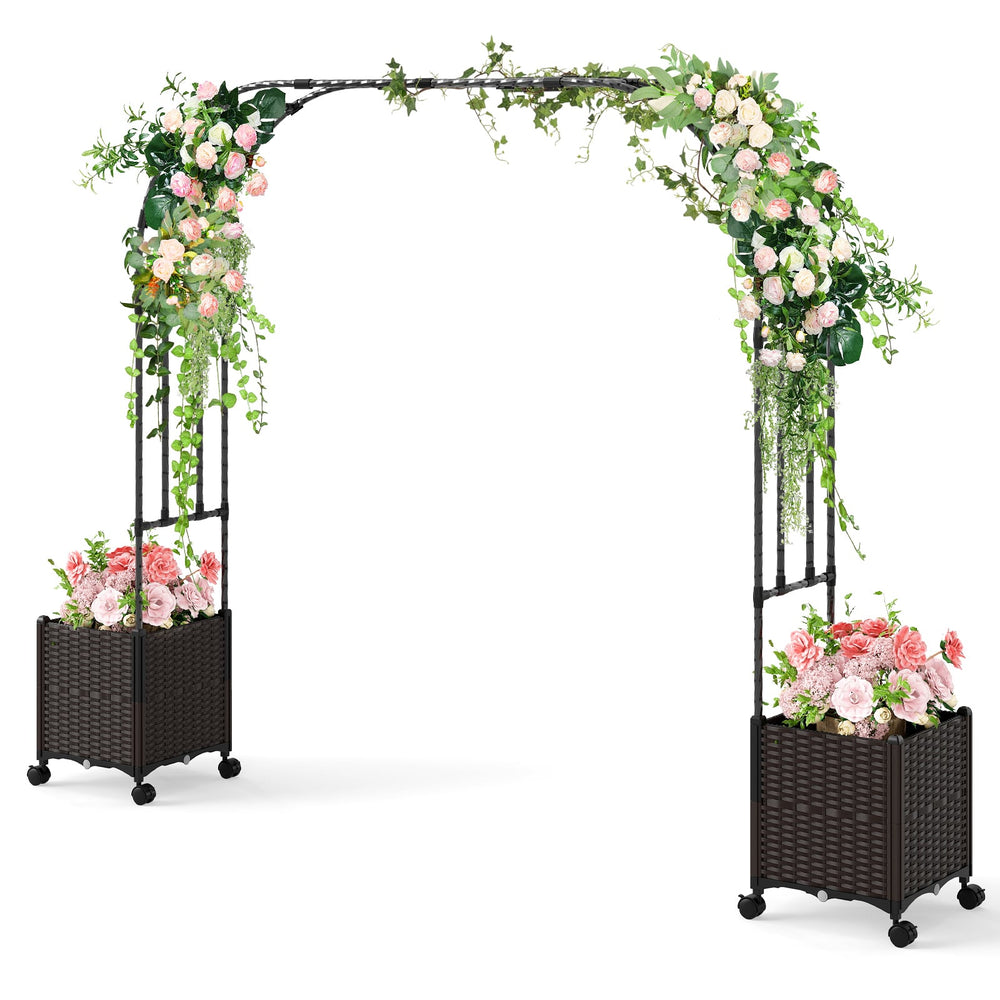 288 cm Garden Arch Trellis with 2 Planter Boxes for Wedding-Black
