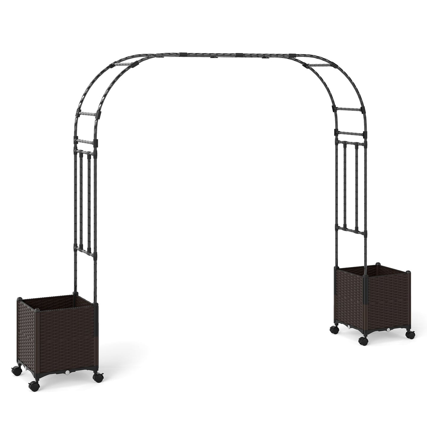 288 cm Garden Arch Trellis with 2 Planter Boxes for Wedding-Black