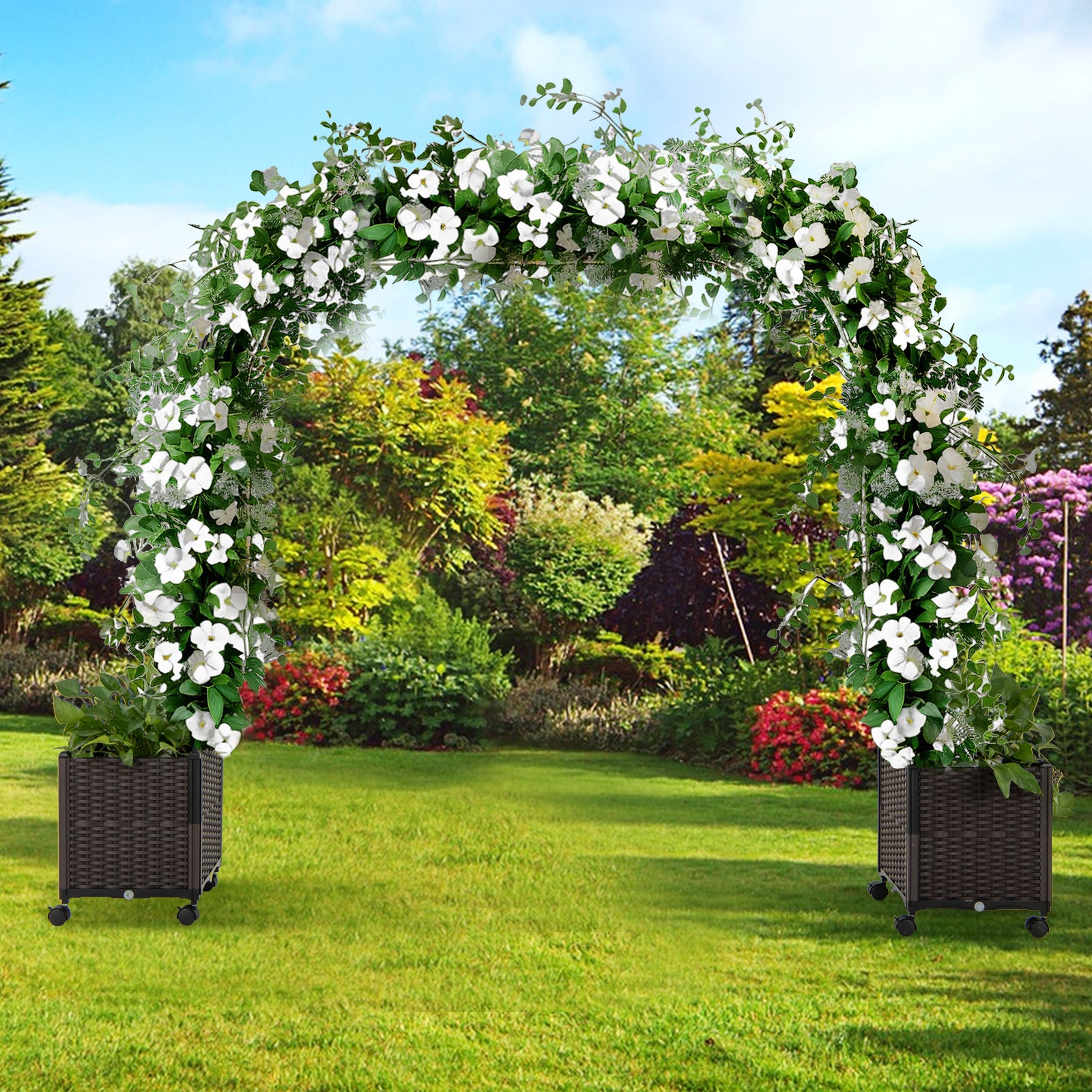 288 cm Garden Arch Trellis with 2 Planter Boxes for Wedding-Black