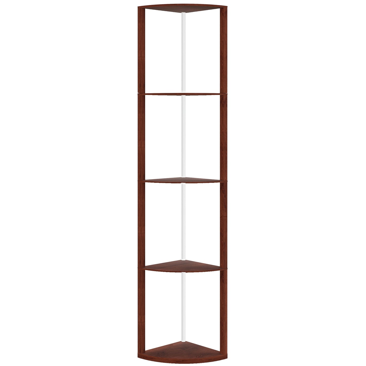 HOMCOM RGB LED Floor Lamp with Shelves, 5-Tier Dimmable Standing Lamp with Adjustable Brightness and Remote Control, Modern Corner Display Shelf Unit for Living Room Bedroom Office, Brown