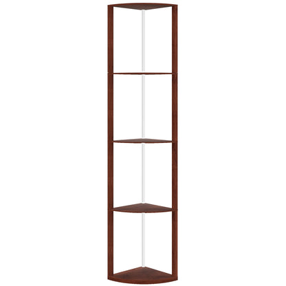 HOMCOM RGB LED Floor Lamp with Shelves, 5-Tier Dimmable Standing Lamp with Adjustable Brightness and Remote Control, Modern Corner Display Shelf Unit for Living Room Bedroom Office, Brown