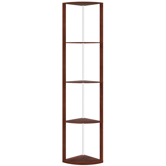 HOMCOM RGB LED Floor Lamp with Shelves, 5-Tier Dimmable Standing Lamp with Adjustable Brightness and Remote Control, Modern Corner Display Shelf Unit for Living Room Bedroom Office, Brown