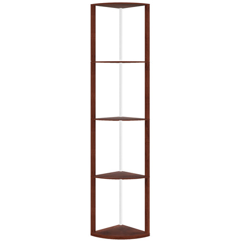 HOMCOM RGB LED Floor Lamp with Shelves, 5-Tier Dimmable Standing Lamp with Adjustable Brightness and Remote Control, Modern Corner Display Shelf Unit for Living Room Bedroom Office, Brown