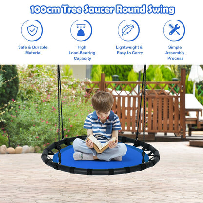 Kids Round Tree Swing with Adjustable Ropes and Hook Rings-Blue