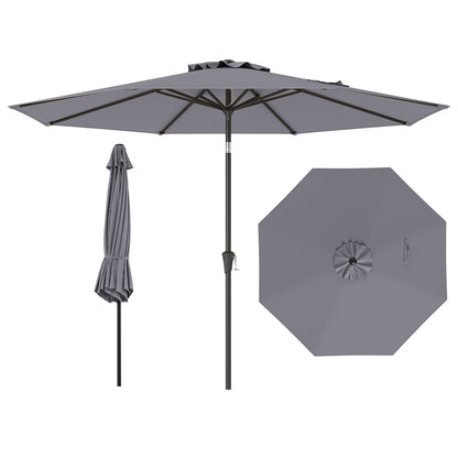 290 CM Patio Umbrella with Crank and 8 Sturdy Ribs for Garden Yard-Grey